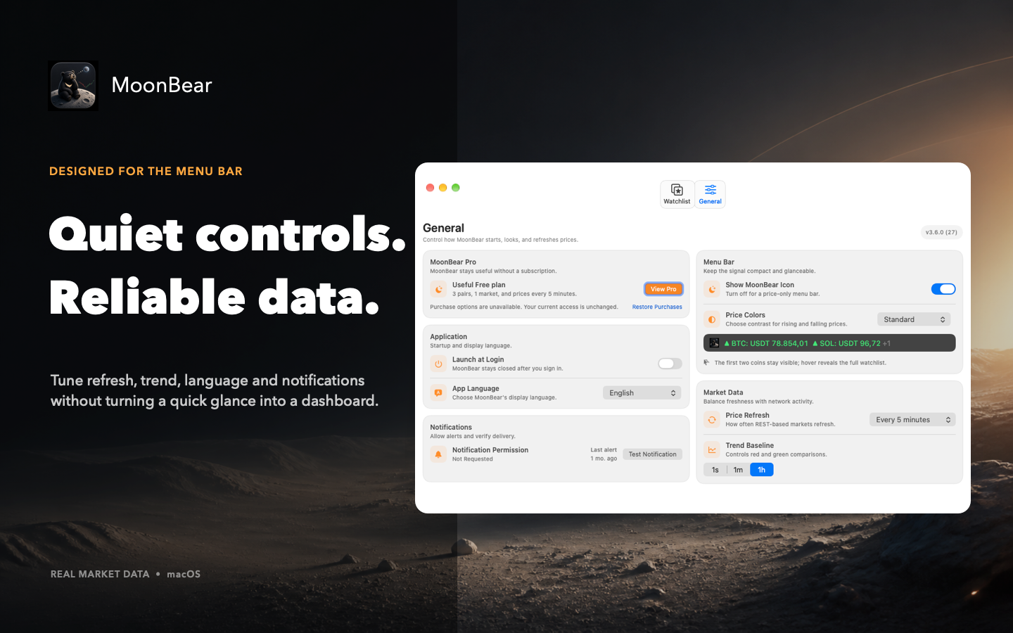 MoonBear compact general settings
